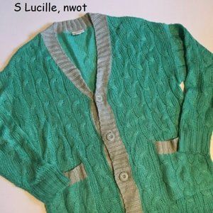 LuLaRoe Cable Knit Cardigan in Green and Gray